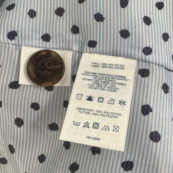 Lands' End Womens L 14-16 Navy Lined Polka Dot Raincoat Machine Wash Pockets - Picture 11 of 13